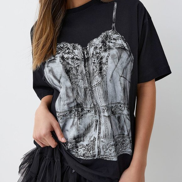 Corset Print 100% Cotton Oversized Tee - Picture 1 of 3